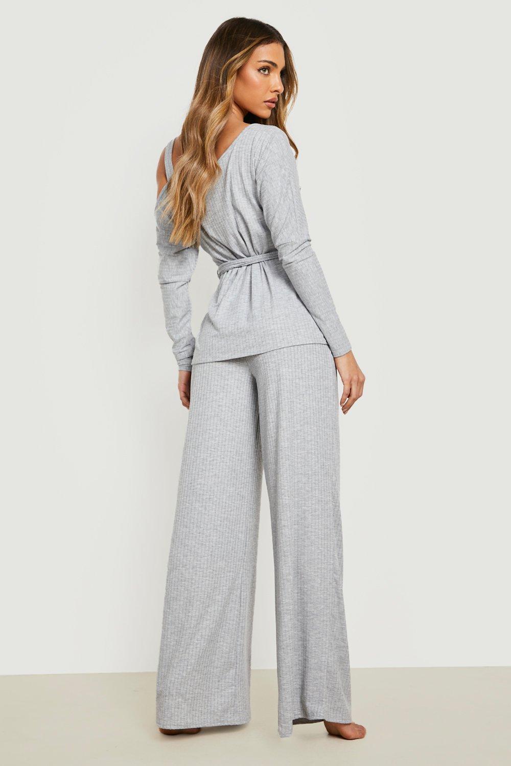 Women s Off The Shoulder Ribbed Loungewear Set Boohoo UK